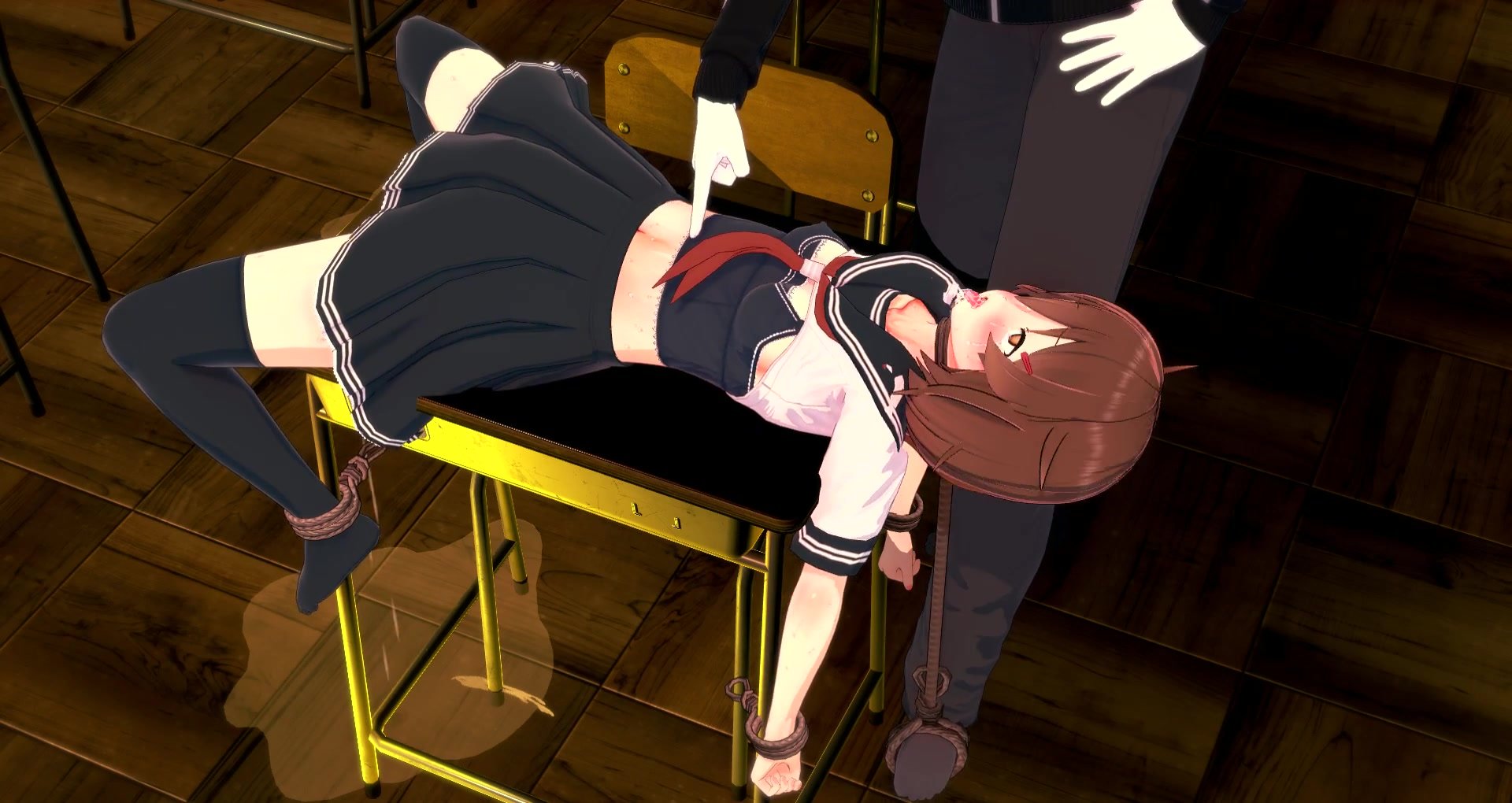 Anime girl pee belly tickle