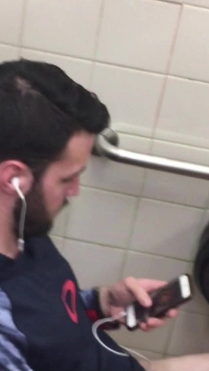 Hot guy jerking off in public toilet