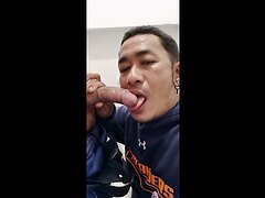 Asian Daddy Swallows Cum In Public Toilet