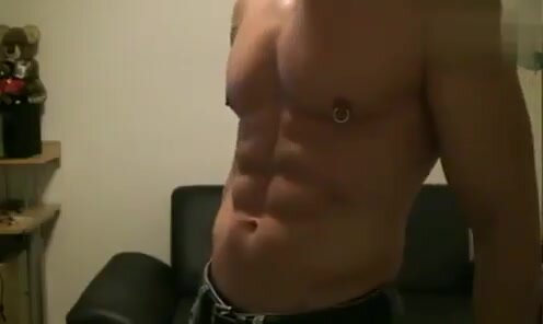 Muscle hot has dart on his abs and ... hole