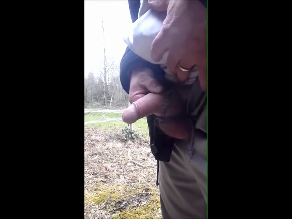 Hot bold bear uncut dad wanks and cums outdoor and piss