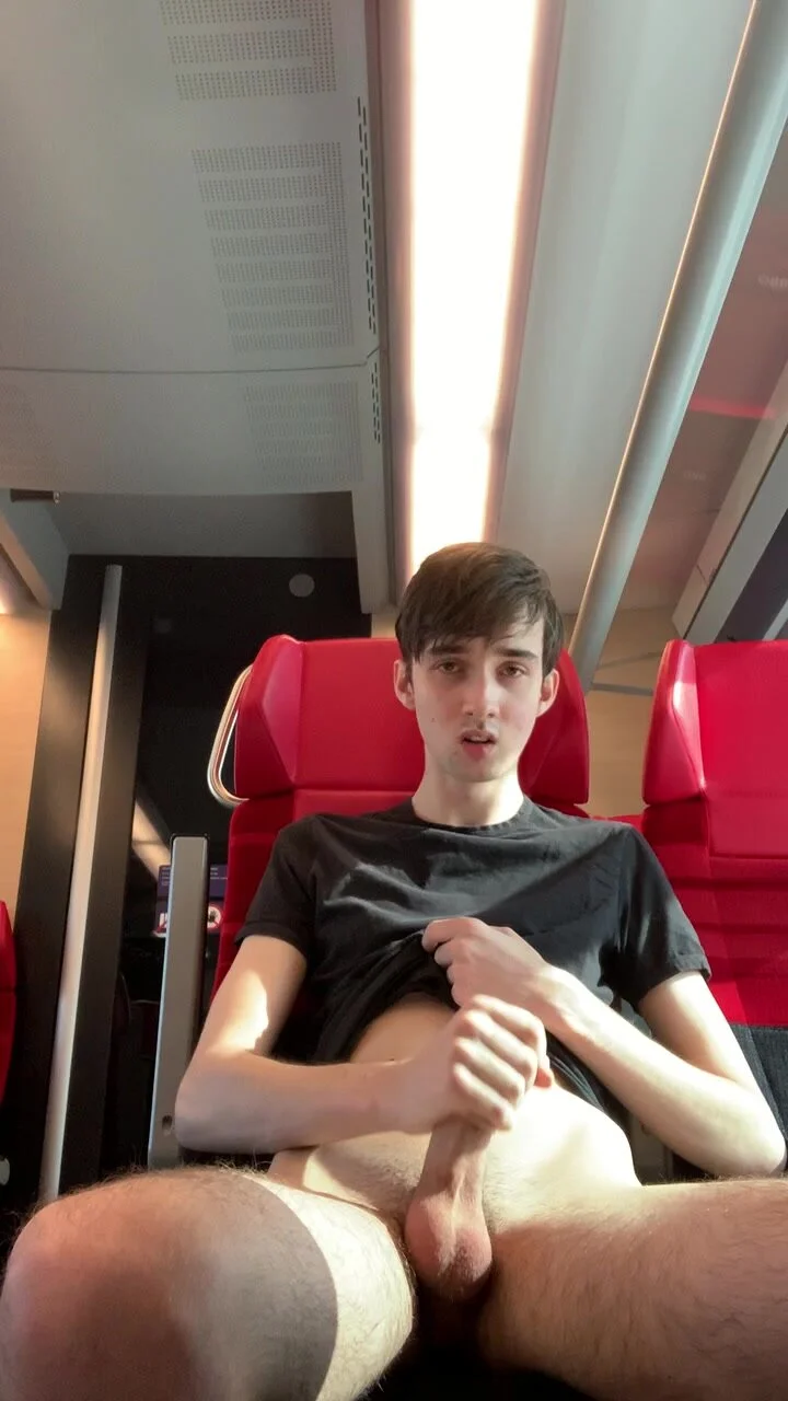 Skinny teen boy busts a nut on the train - ThisVid.com