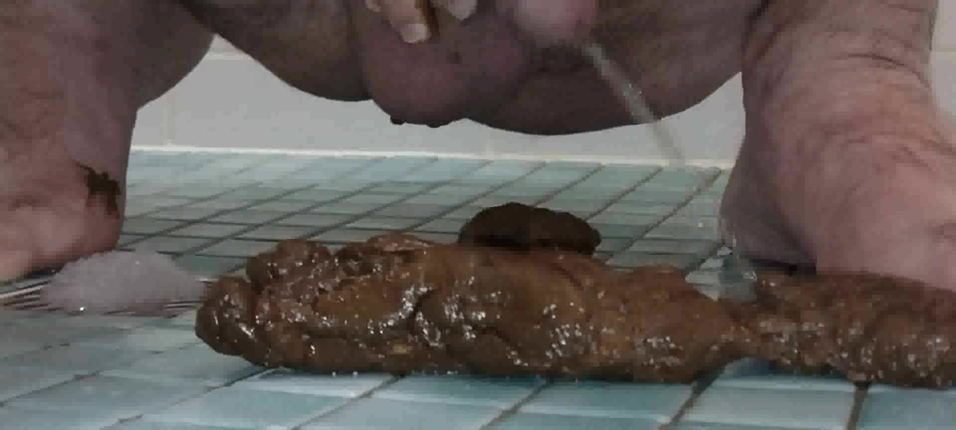 shit a long turd in bathroom and piss