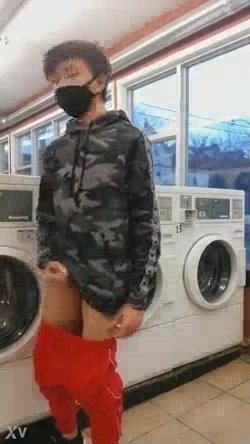 Asian boy cums in laundry