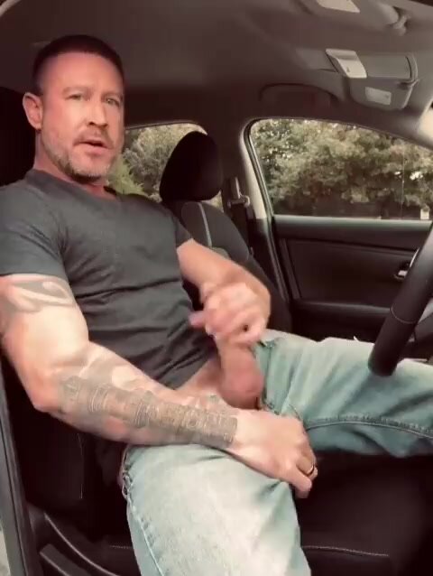 Mature man jerks off in the car