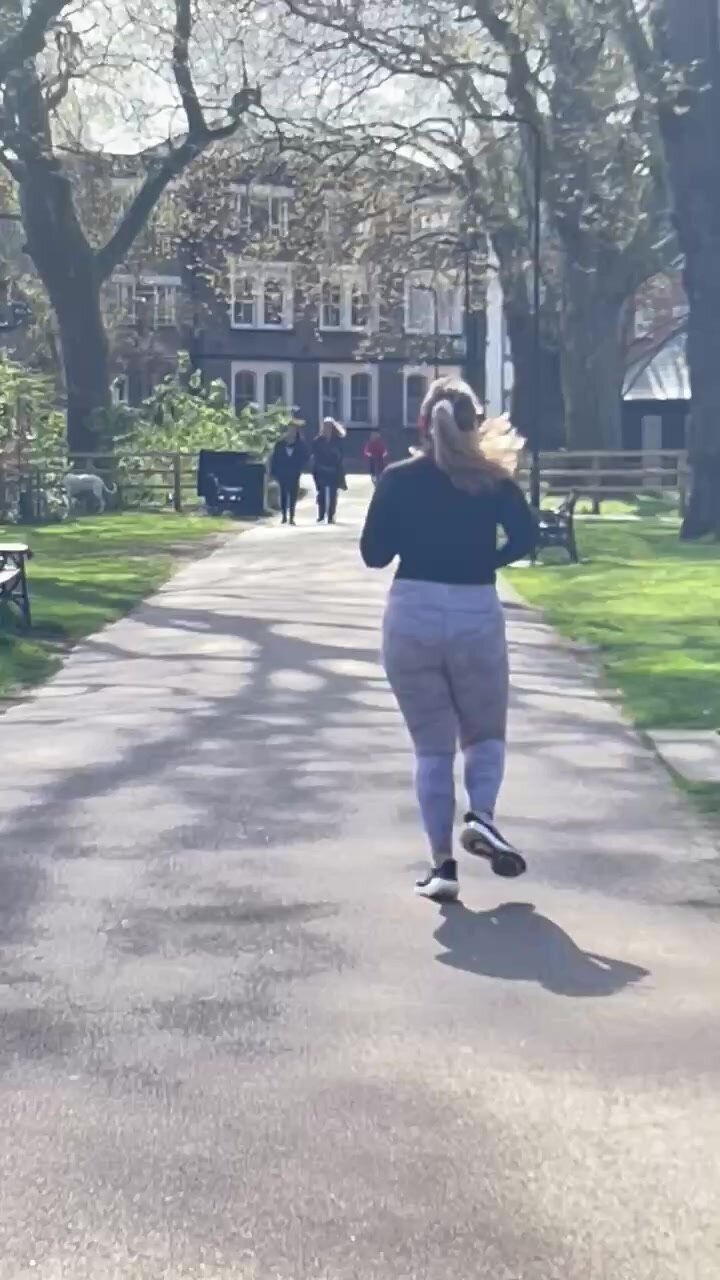 Juicy blonde pawg jogging in the park