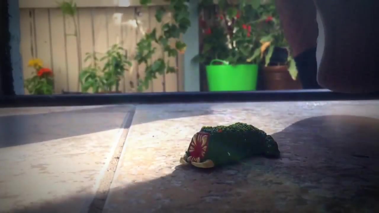 guy stomping fake bug