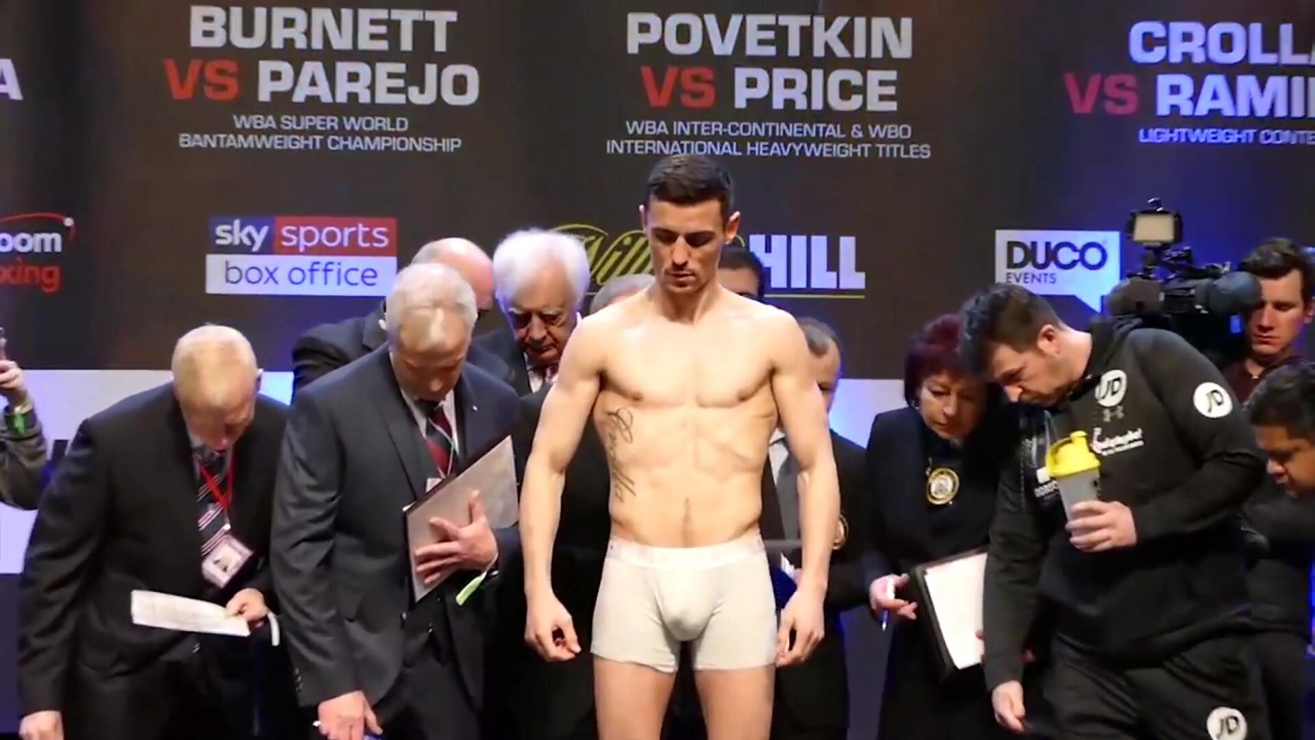 bulging in white boxerbriefs at weigh in