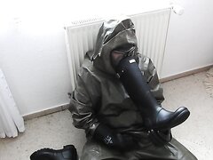 Cum inside Zodiak Suit  with Hunter rubber boots