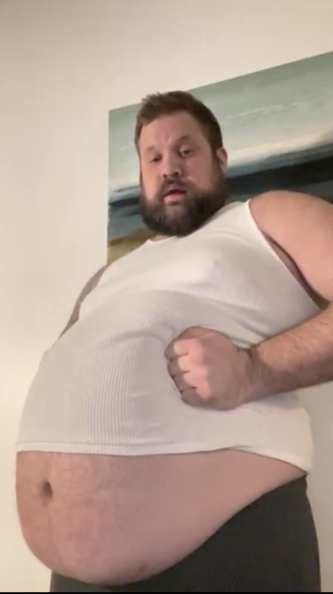 Gainer Porn: Big belly bear playing with his gut - ThisVid.com