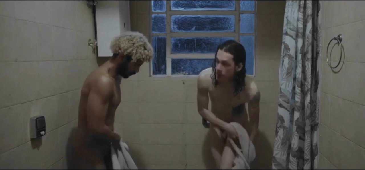 Two naked friends in the bathroom together