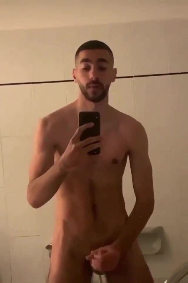 HOT guy shows off in front of the mirror