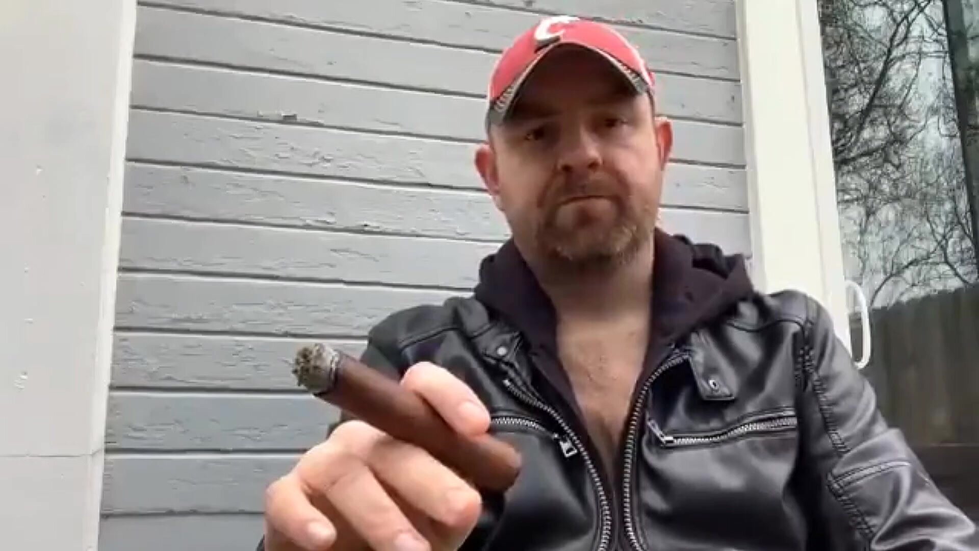 Leather Jacket Country Daddy Smoking Cigar 3 Scenes
