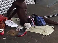 Homeless amputee guy jerks off