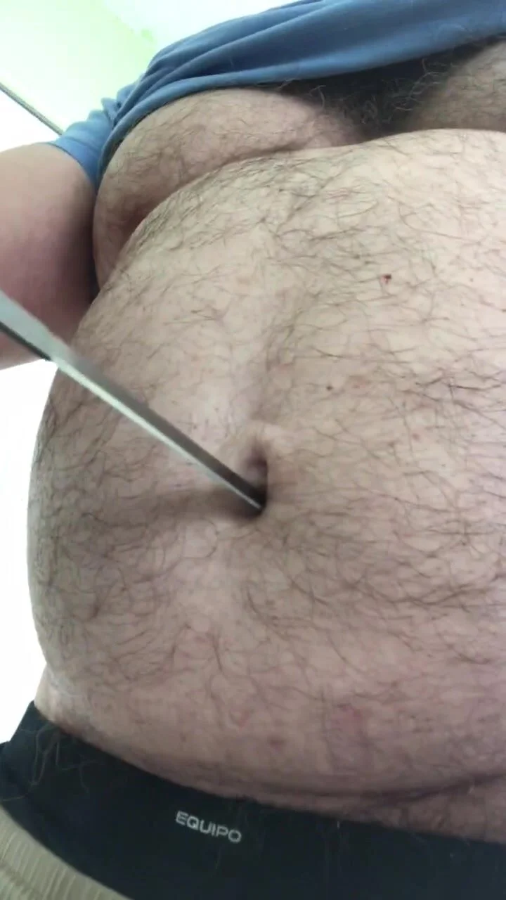 Poking My Pot Belly and Belly Button W A Letter Opener - ThisVid.com