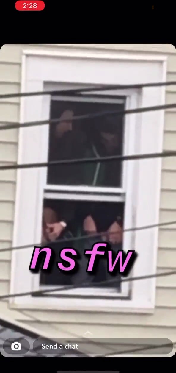 Straight college dudes pissing out frat window
