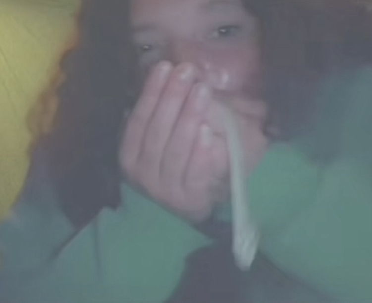 girl sneezes a huge snot glob