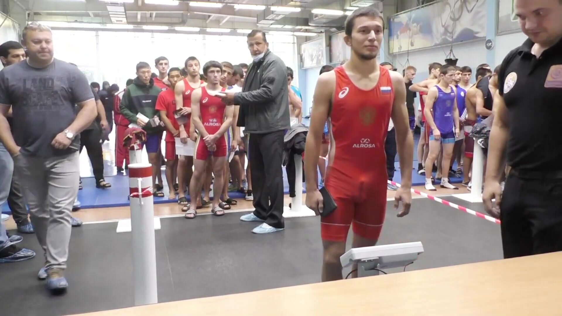 Bulging In Red Wrestling Singlet Boner