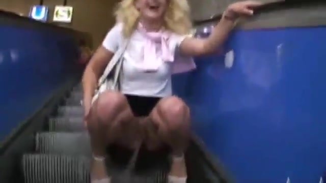extreme public escalator pissing