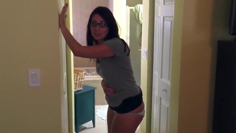 woman with glasses, shits in her panties and masturbate