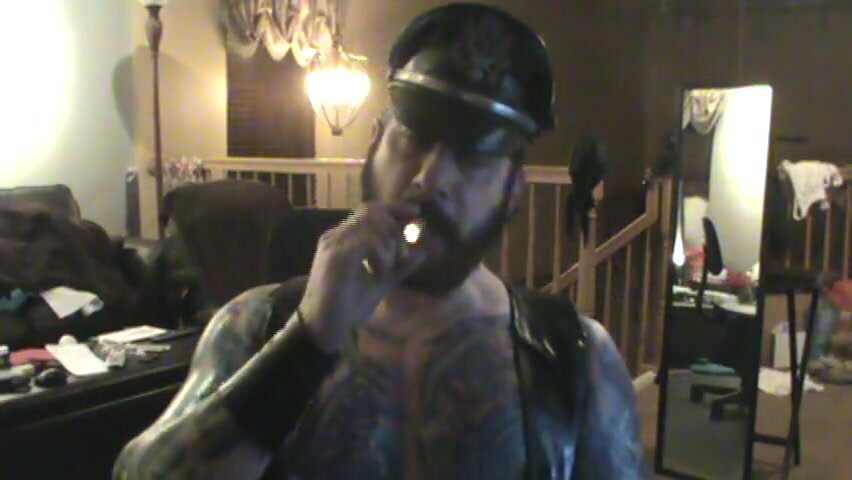 Hot leather dad smoking cigar and cock 1