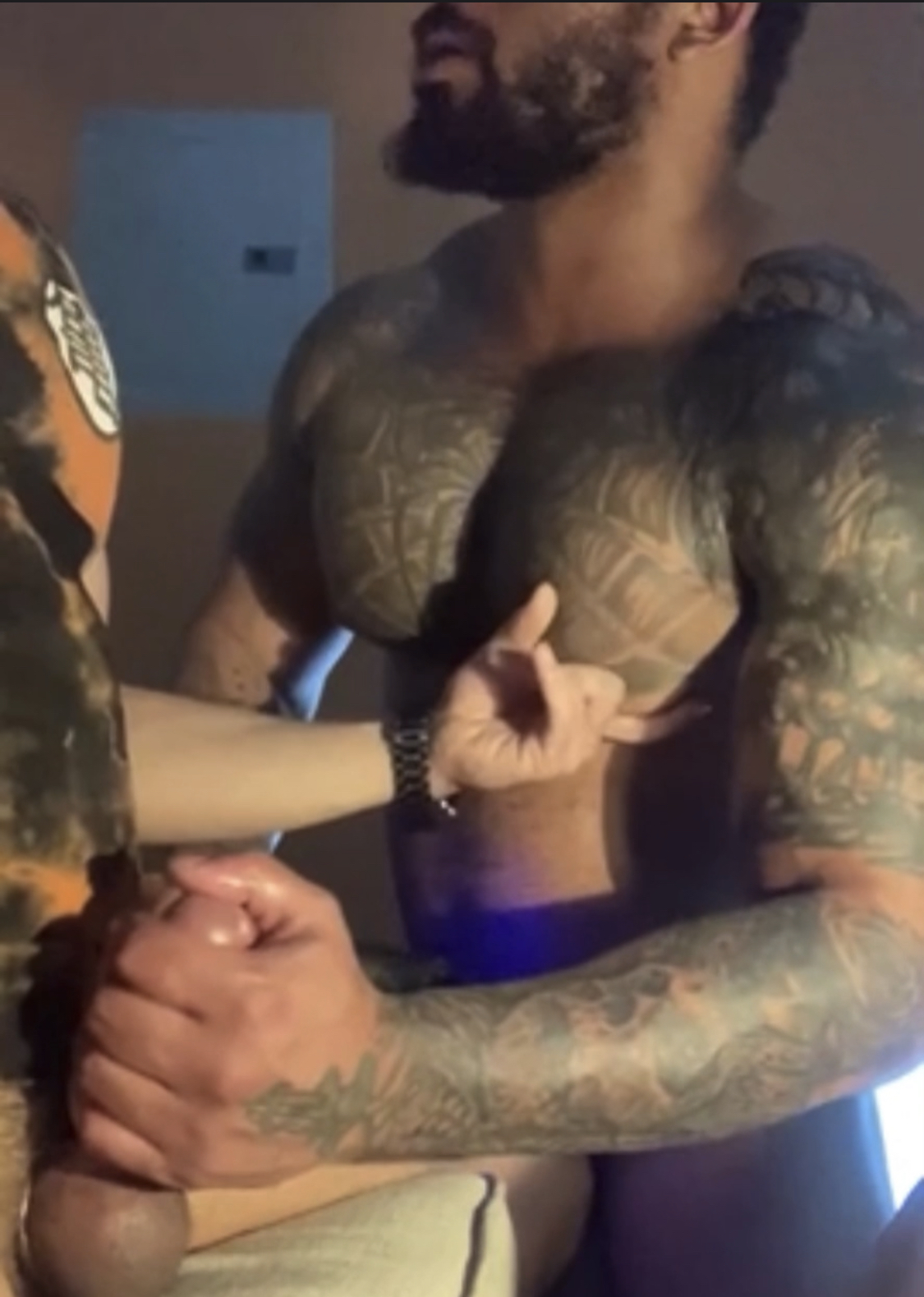 Muscle guy giving  client cock service