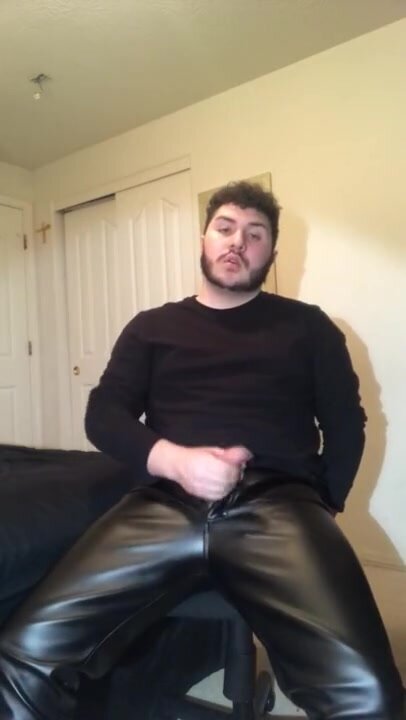 Cum on leather trousers