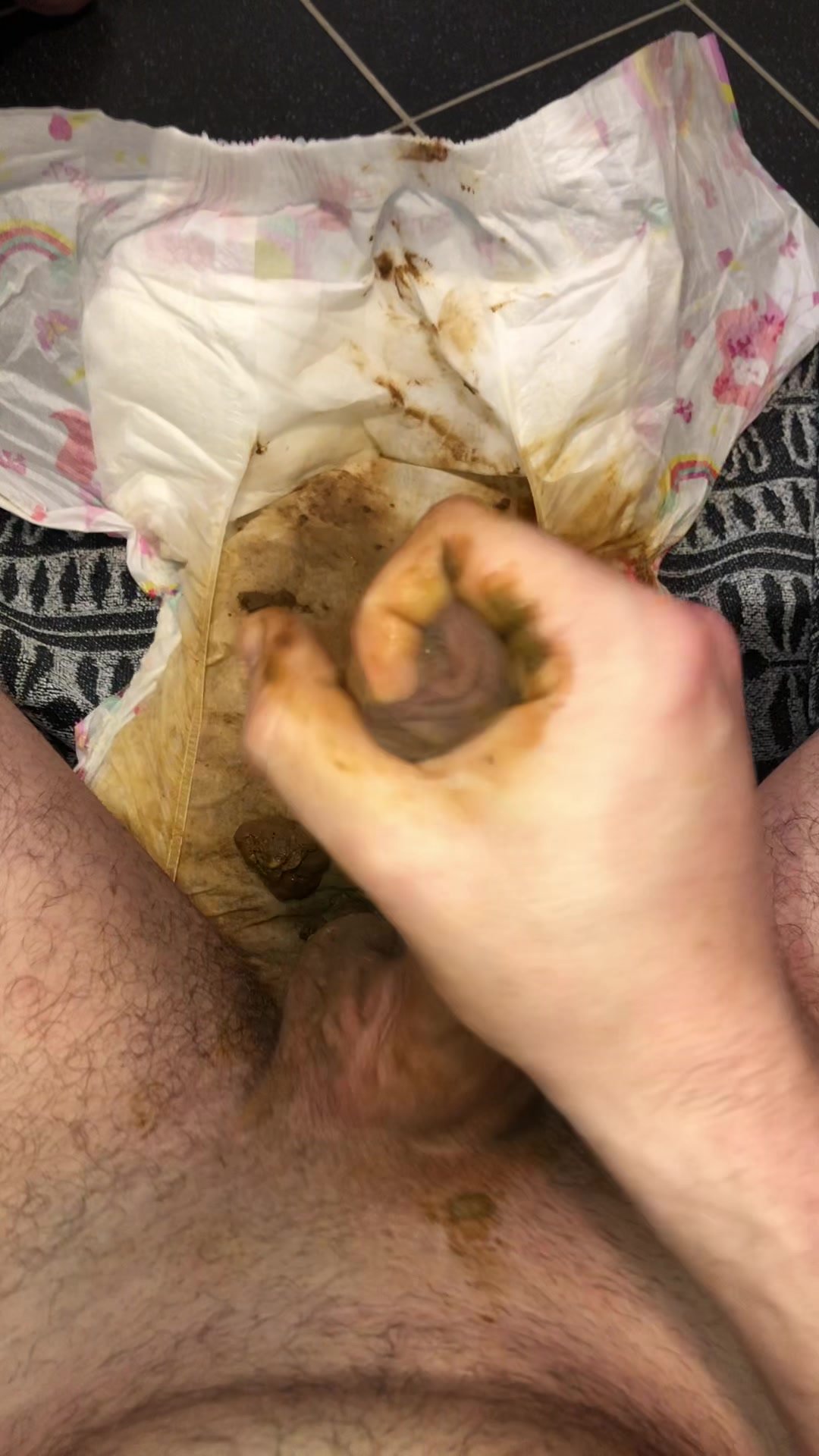 Diaper pig cum in messy diaaper