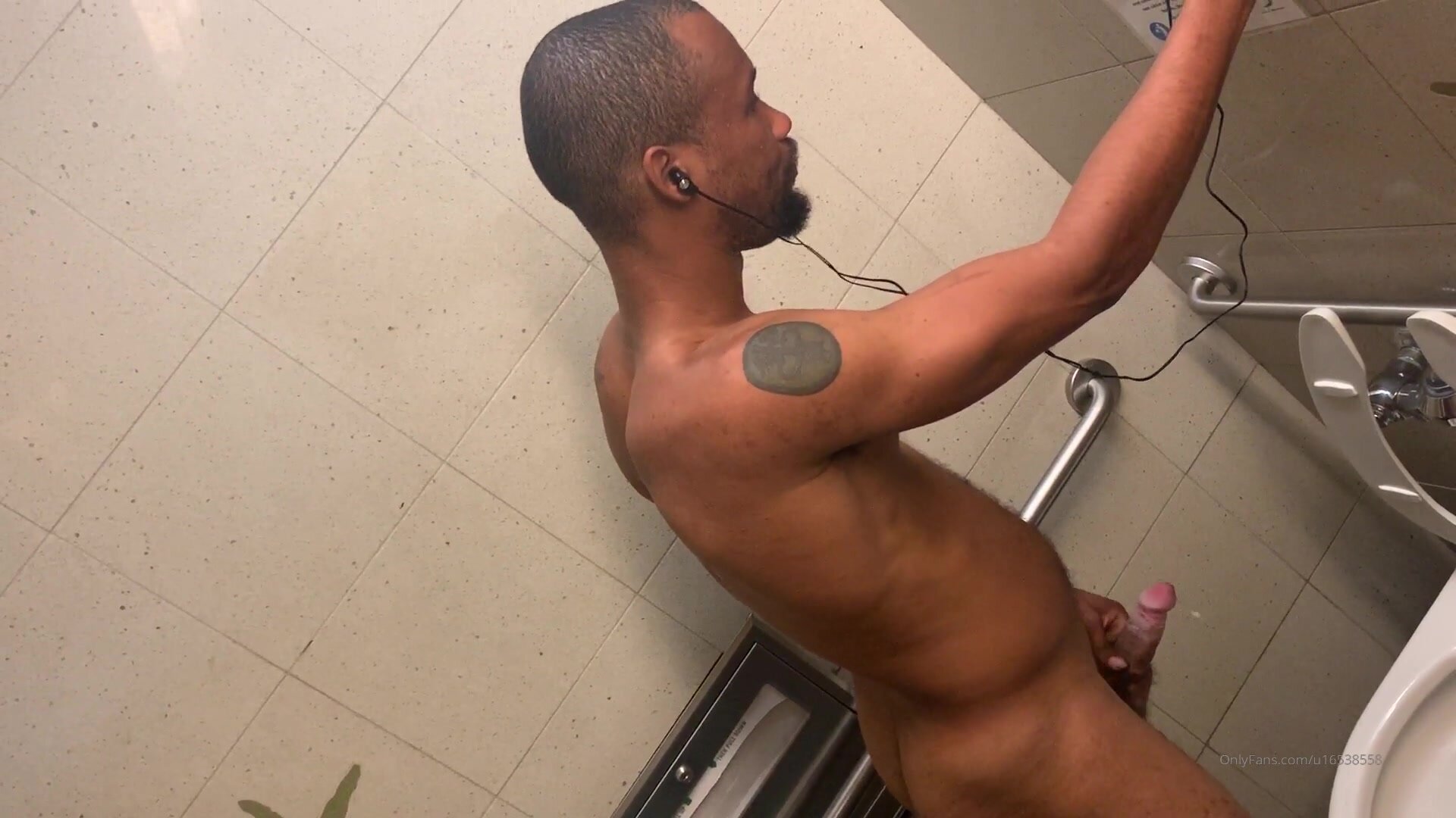Toilet Spy | Naked standing guy wanking & cumming