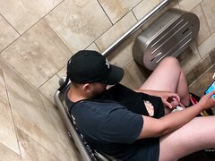 Toilet Spy | Hot, hung and playing with his cock