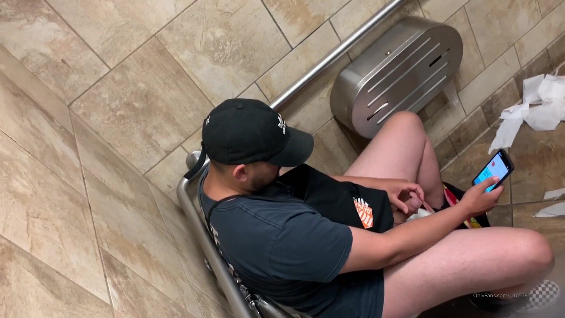 Toilet Spy | Hot, hung and playing with his cock