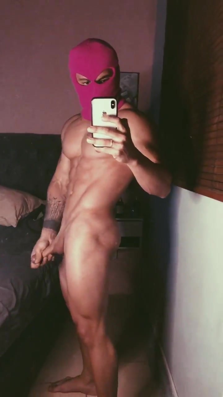 Masked Fitness Boy Stroking his BIG COCK