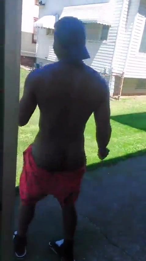 Black guy showing off his cock and ass