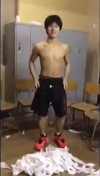 Japanese student take off his clothes and dance