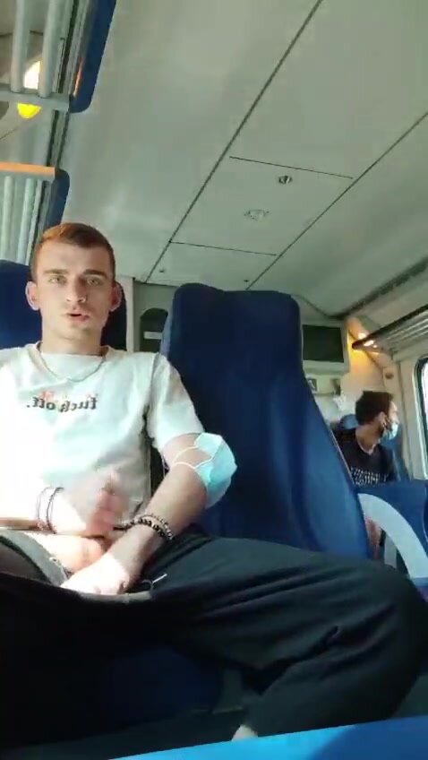 Wank and cum on bus - video 2