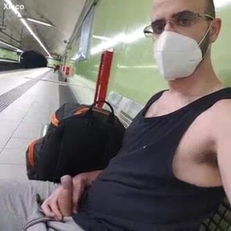 risky wanks hard cock on public subway platform