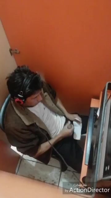 spying a horny young guy in cyber pulling his pud