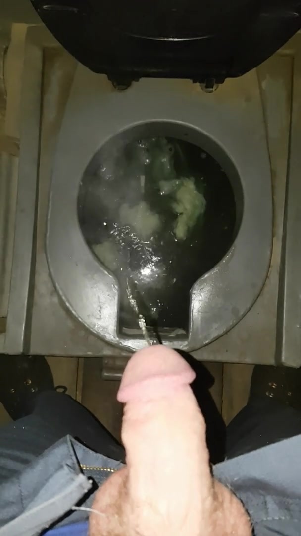 Steaming hot piss in a porta-potty