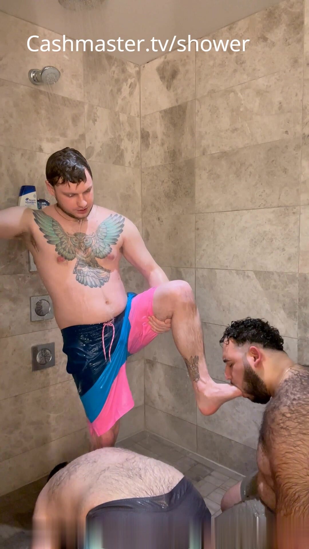 In Shower Served By Two Faggots