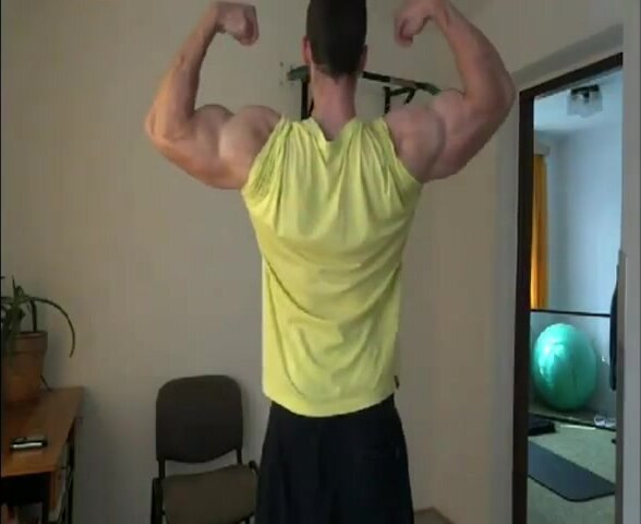 muscular italian flexing his big muscles