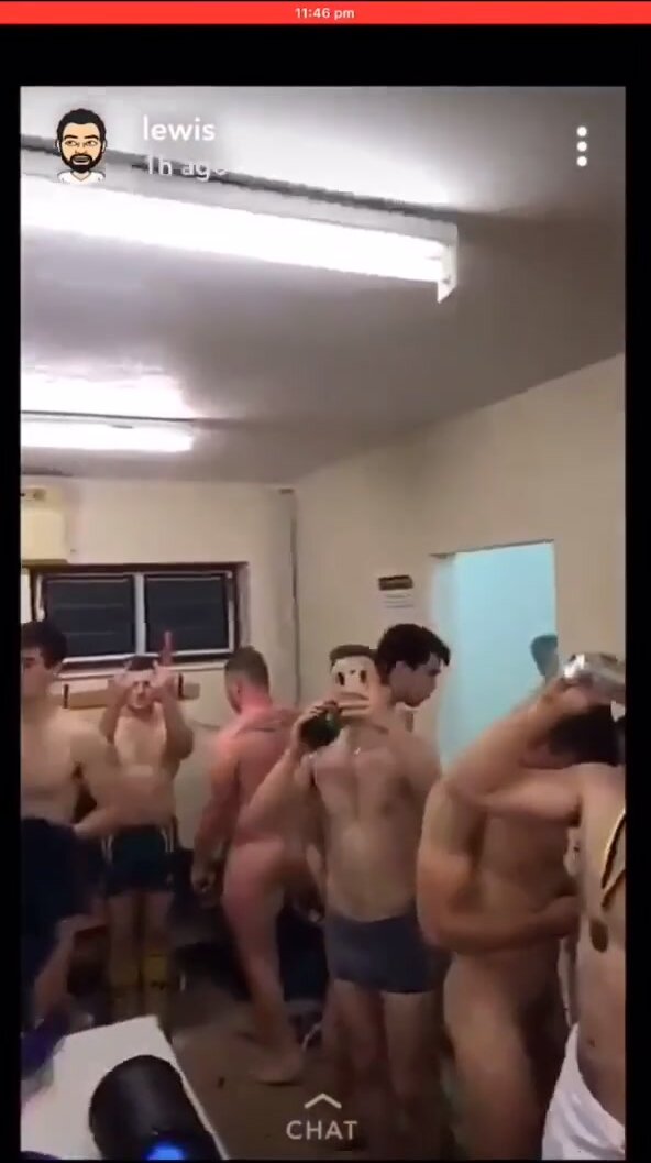 Naked lads celebrating in the locker room