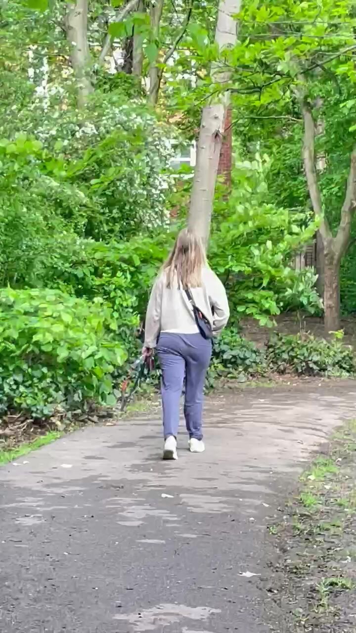Fit blonde walking the dog
