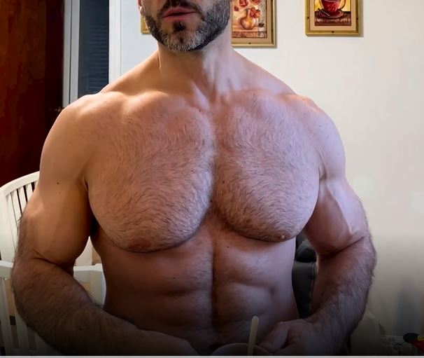 How muscular Man with huge pecs
