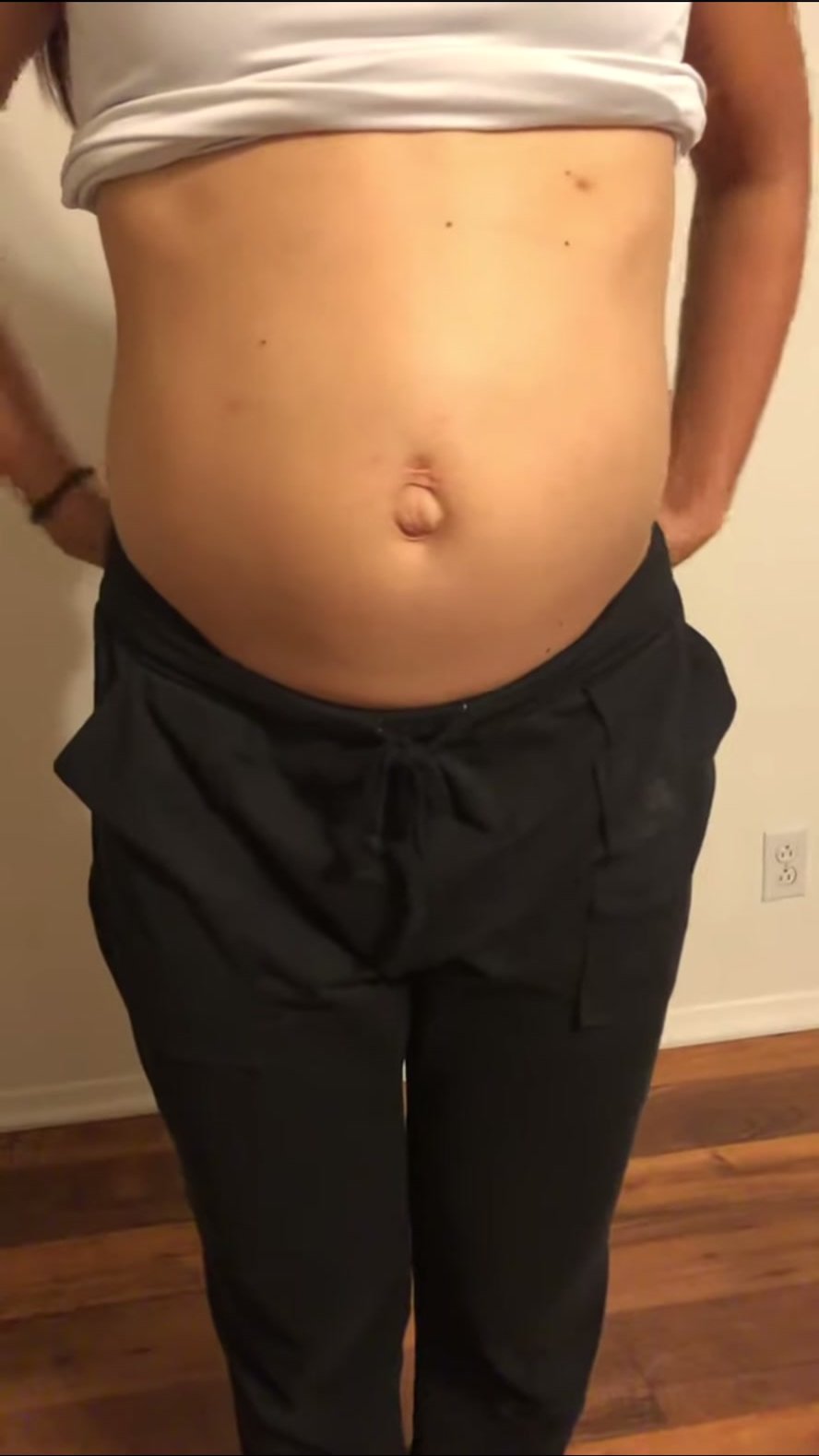 Skinny stuffed belly about to burst