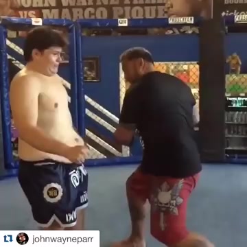 Mark Hunt punches fat guy in the gut (Slow Motion)
