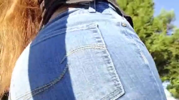 Hot girl pees her jeans in public