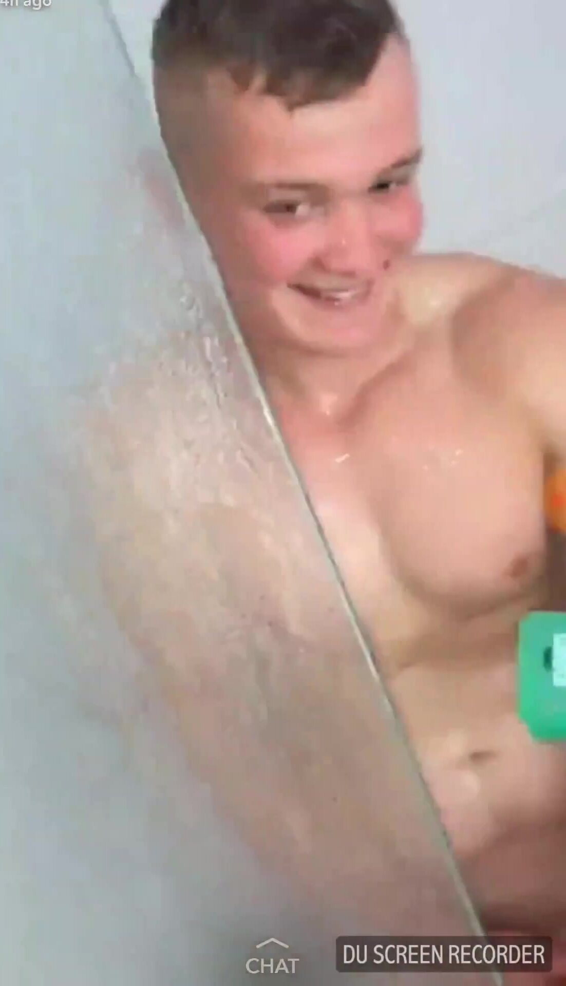 Lad caught in the shower flops cock around