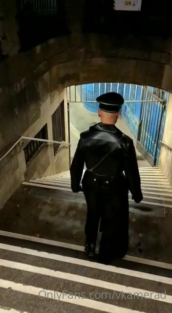 The Leather Officer goes down to the subway.