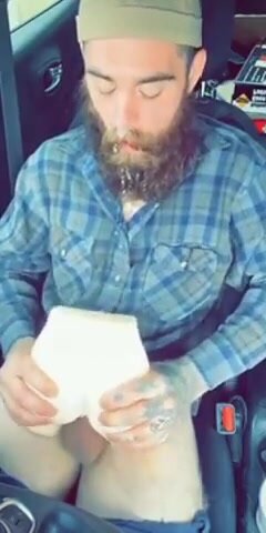Shooting a load in his beard