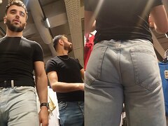 Spying on Round Ass Straight Dude in Tight Jeans